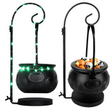 Witch Cauldron Candy Bowl with Light & Stand – 8” Black Halloween Pot Decoration