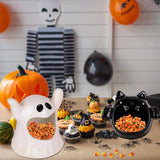 2-Piece Ceramic Halloween Candy Bowl Set – Ghost & Bat Design, White & Black Decorative Candy Dishes