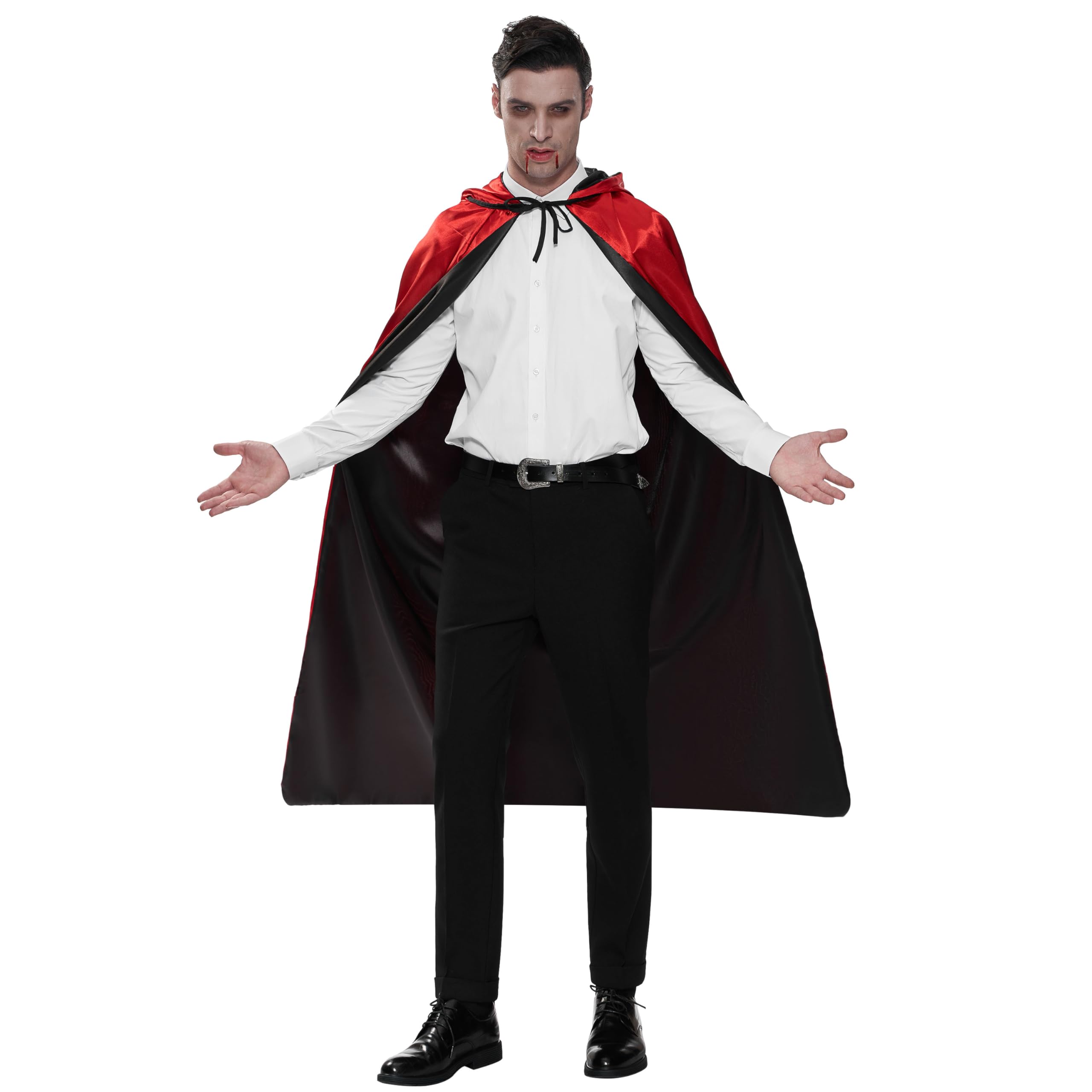 Unisex Vampire Cape with Hood – Reversible Black & Red Dracula Cloak with Tattoo Scar (One Size)