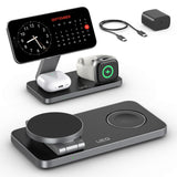 3-in-1 Magnetic Wireless Charging Station for iPhone, Apple Watch & AirPods – Foldable MagSafe Compatible Fast Charger Stand (Carbon Black)