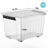 Extra Large Clear Storage Bin with Lid – 72QT / 68L Stackable Plastic Storage Box