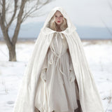 White Velvet Hooded Cloak – Full-Length Medieval Cape for Halloween, Cosplay & Renaissance Fairs ⚔️✨