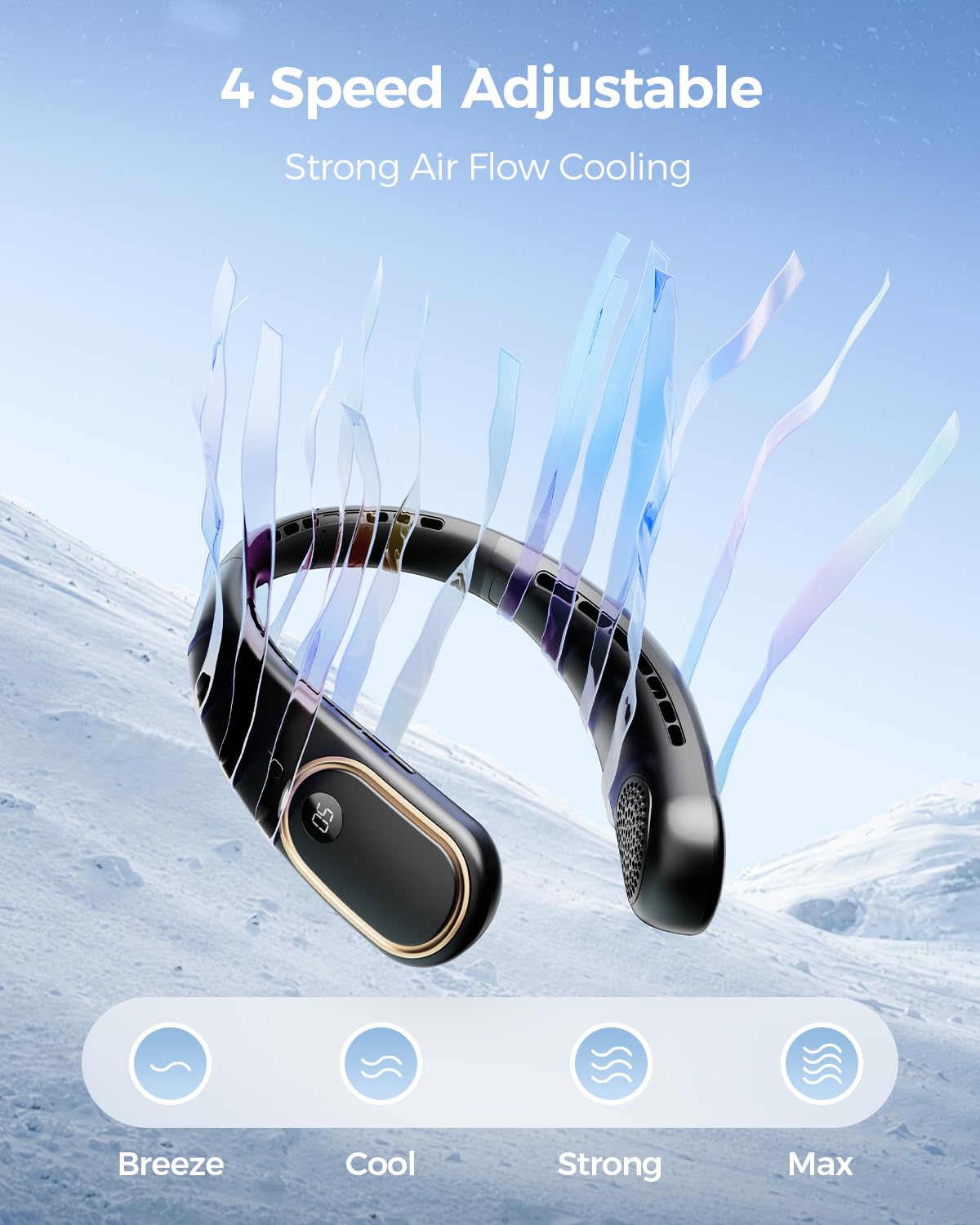 Rechargeable Neck Fan 5000mAh – Portable Hands-Free Bladeless Cooling Fan with LED Display & 4 Speeds