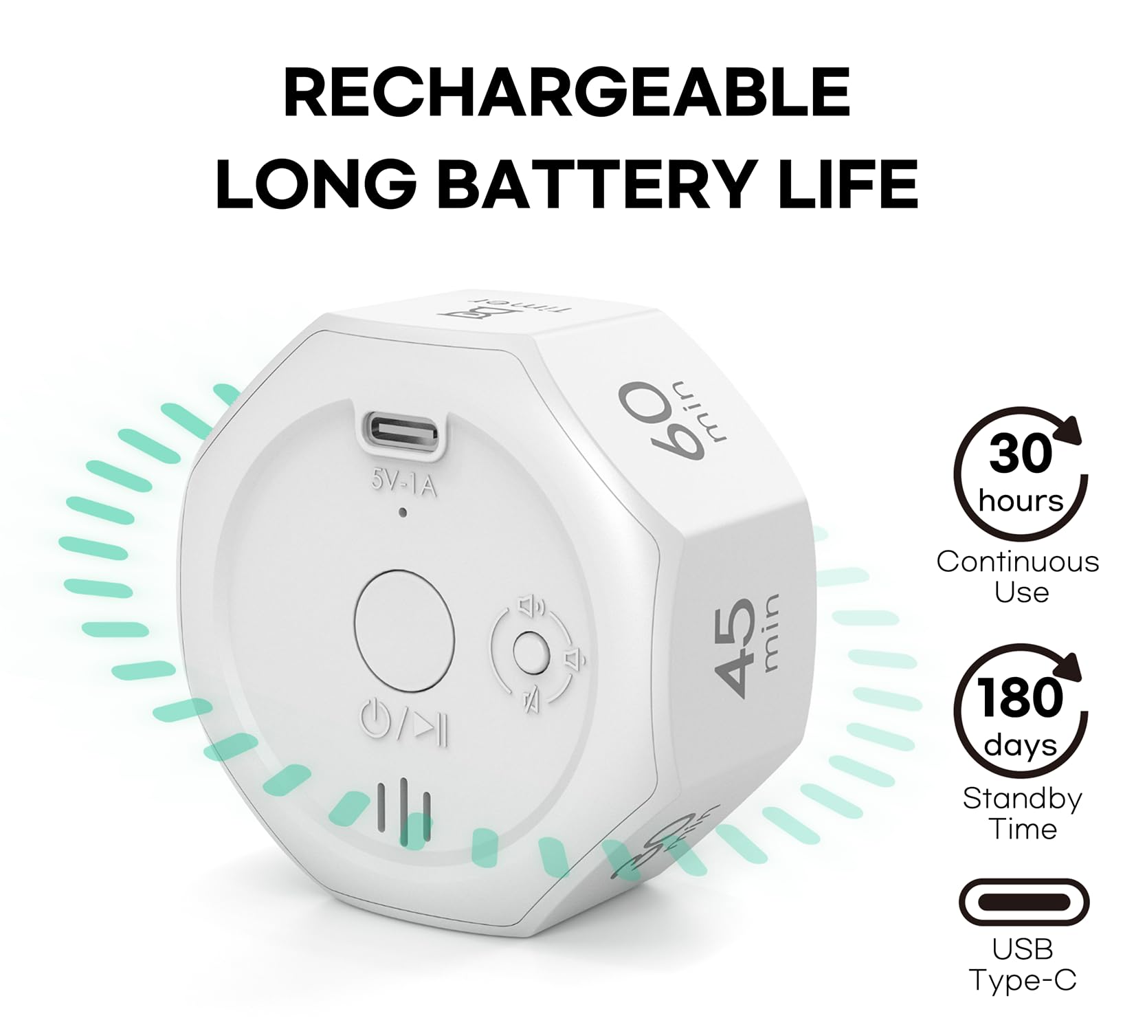 CREAVIVA Smart Flip Cube Pomodoro Timer with Visual Countdown, Stopwatch Mode & Triple Alarm Options – White