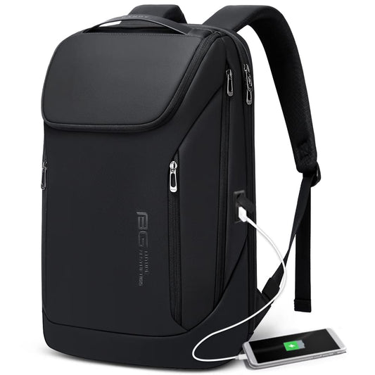 BANGE Waterproof Smart Laptop Backpack – 180° Open Business Travel Backpack with USB Charging Port for 15.6” Laptops (Black)