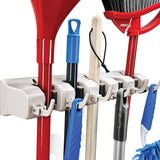 HOME-IT Wall-Mounted Mop & Broom Holder – 5 Slots & 6 Hooks Tool Organizer for Garage, Kitchen & Laundry (Off-White)