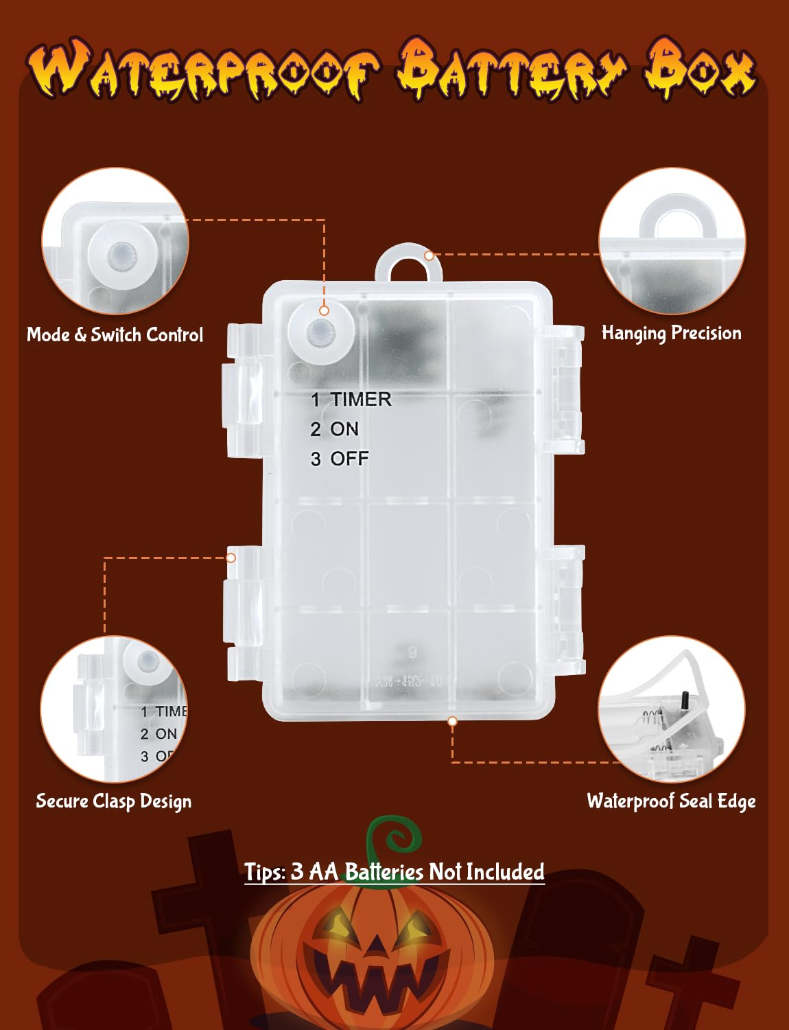 Battery Operated Halloween Lights – 30 LED 9.8ft Orange String Lights with Timer, Waterproof Indoor & Outdoor Decor