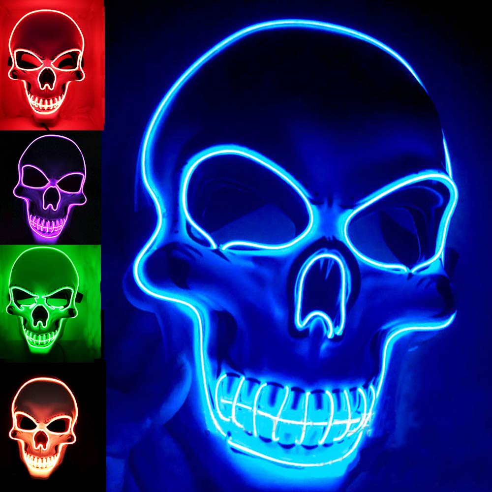 Blue LED Light-Up Skull Mask – Glow Halloween Party Mask for Kids & Adults 💀💙