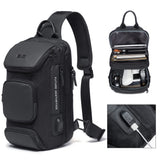 BANGE Waterproof Sling Bag with USB Charging Port – Lightweight Crossbody Chest Backpack for Men (Black)