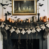 Felt Ghost Garland with Wooden Beads – 2M Handmade White Halloween Banner for Mantle, Fireplace & Wall Décor (White)