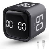 Productivity Timer Cube with Flip Control, Custom Countdown & Count-Up, Silent Vibration Focus Timer for Work, Study & Kitchen – Black