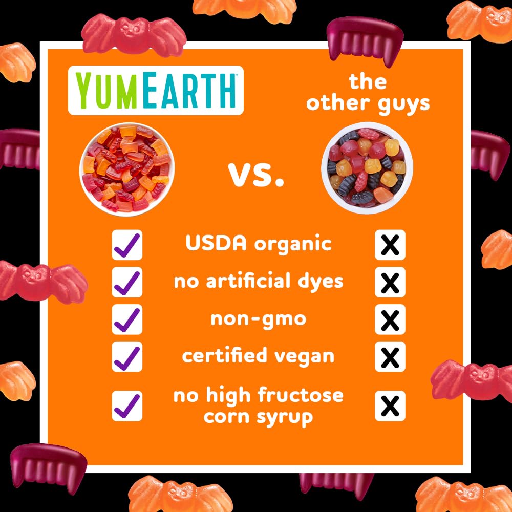 YumEarth Organic Halloween Gummy Fruits – 15 Snack Packs, Allergy-Free & Non-GMO Fruit Candy (Strawberry, Cherry, Peach)