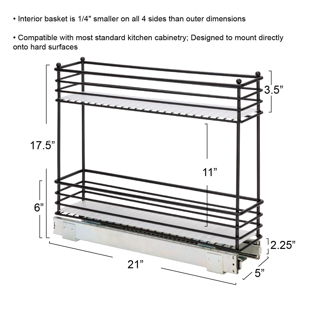 Household Essentials Glidez 2-Tier Pull-Out Cabinet Organizer – Slim Slide-Out Steel Storage with Protective Liners