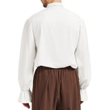 Men’s White Pirate Renaissance Shirt – Ruffled Medieval Long Sleeve Top for Halloween & Cosplay ⚓👔