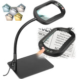 Veemagni 10X Rectangular Magnifying Lamp with LED Light & Flexible Gooseneck Stand, 5 Color Modes Stepless Dimmable Desk Magnifier for Crafts Reading Repair – Black