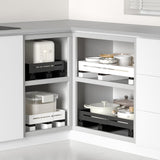 AMZAGE Adjustable Pull-Out Cabinet Organizer with Raised Base – No-Drill Slide-Out Drawer for Framed Cabinets (White)