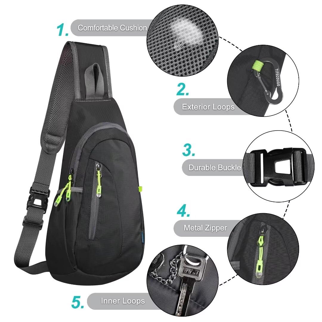 Lightweight Sling Bag Crossbody Backpack – Compact Chest & Shoulder Daypack for Travel, Gym & Outdoor Sports (Black)