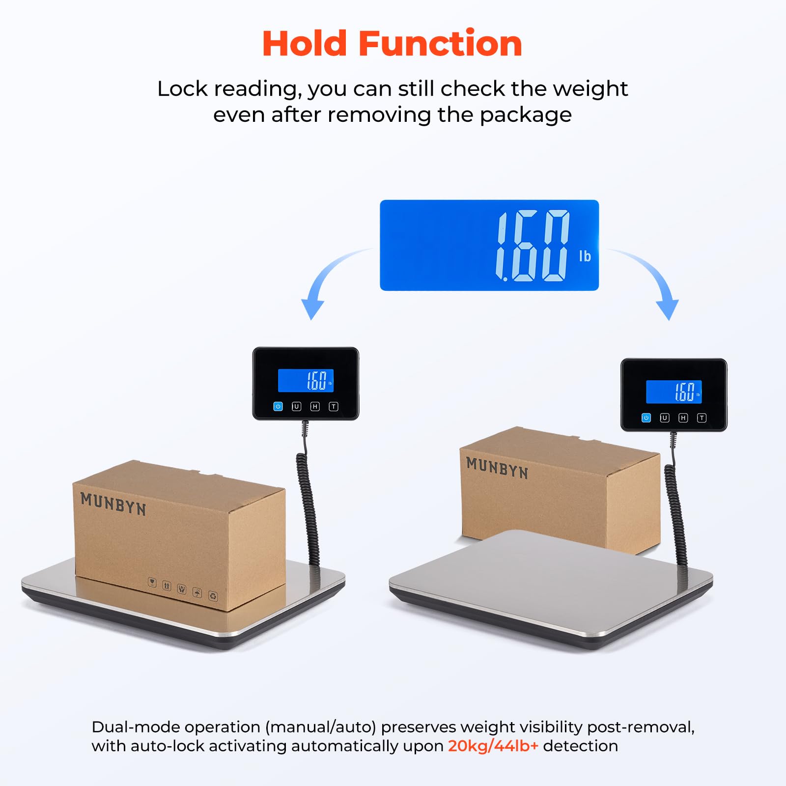 MUNBYN 440lbs Digital Postal Shipping Scale with Hold Function & USB-C Power – High Precision Package Weight Scale Silver