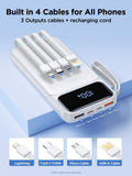 10000mAh Portable Power Bank with Built-in Cables – 22.5W PD Fast Charging, Slim 6-Output Battery Pack with LED Display (White)