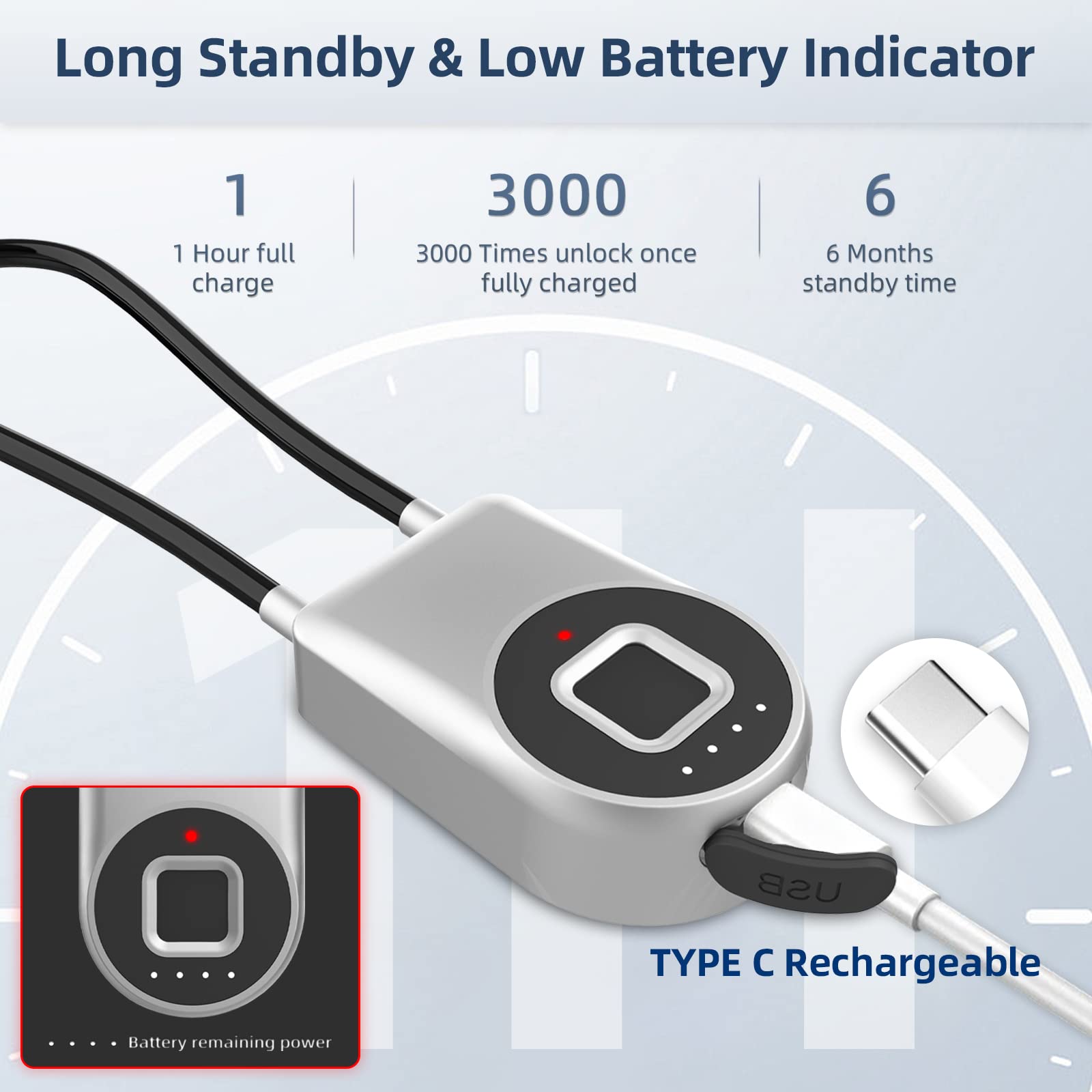 Bluetooth Fingerprint Cable Padlock with App Control, USB-C Rechargeable Smart Security Lock for Luggage, Locker & Travel Gear