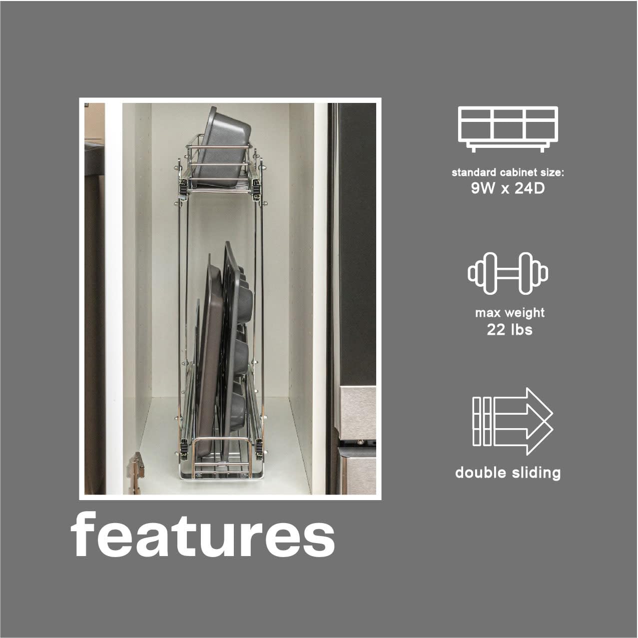 Household Essentials Glidez 2-Tier Pull-Out Cookware Organizer – Chrome Slide-Out Rack with Dual Storage Levels