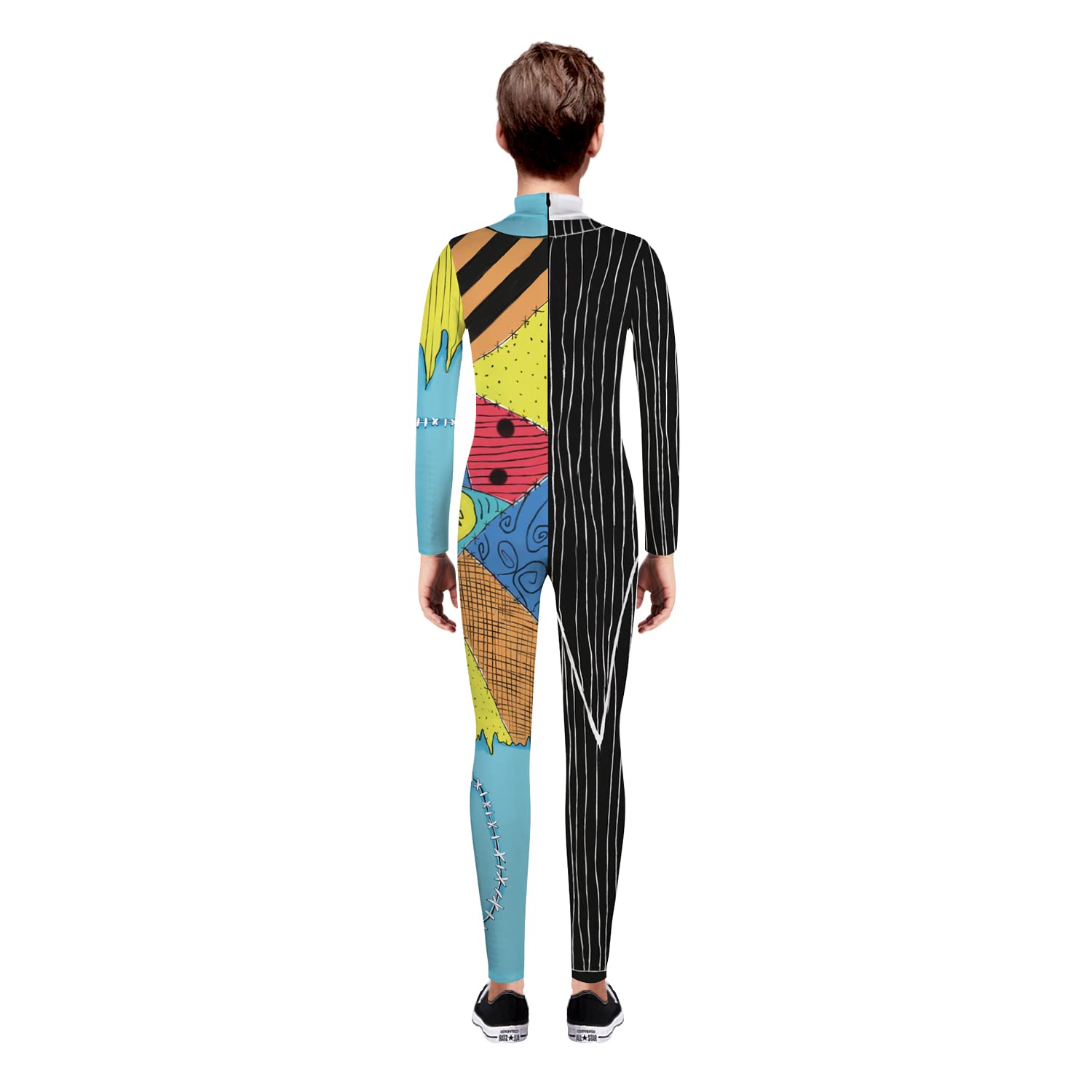 Kids Multicolor 3D Skeleton Bodysuit – Stretchy Halloween Jumpsuit for Boys & Girls 💀🌈