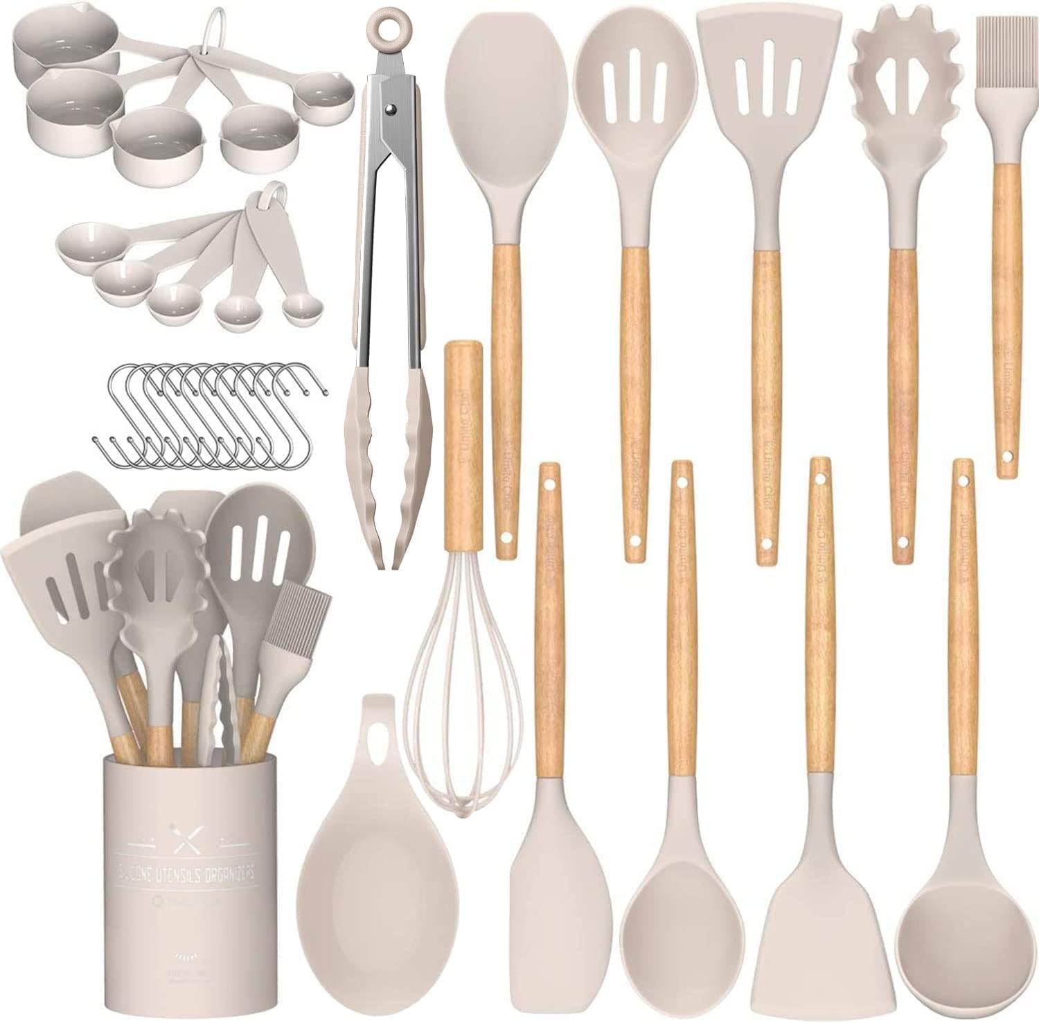 33-Piece Silicone Cooking Utensil Set with Wooden Handles – Heat Resistant, BPA-Free & Non-Stick Safe