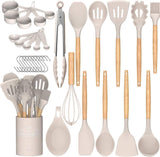 33-Piece Silicone Cooking Utensil Set with Wooden Handles – Heat Resistant, BPA-Free & Non-Stick Safe