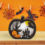 Upgraded Light-Up Halloween Wooden Pumpkin Table Decor – LED Jack-O’-Lantern Centerpiece with Fairy Lights