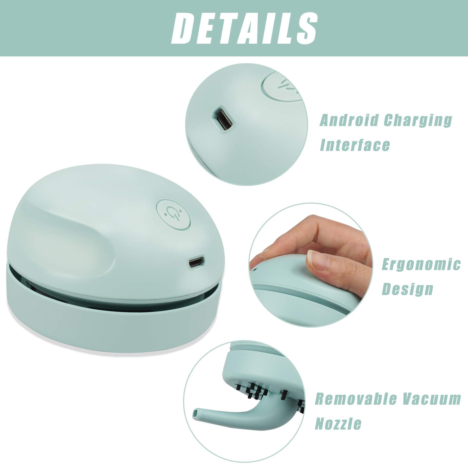 Portable USB Desktop Vacuum Cleaner Mini Table Dust Sweeper with Detachable Nozzle & Brush – Quiet Strong Suction Green