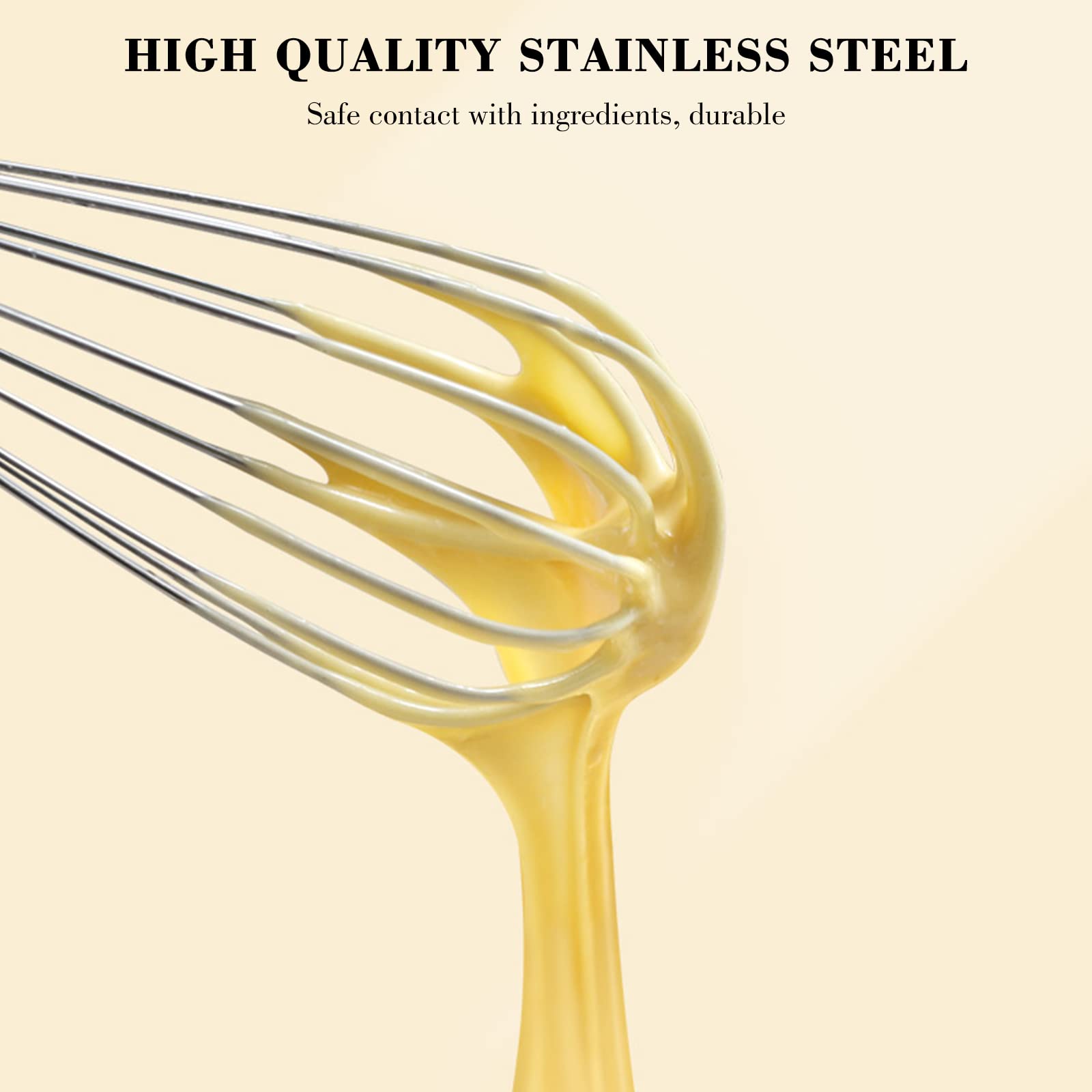 Stainless Steel Balloon Whisk Set (8”, 10”, 12”) for Baking & Cooking