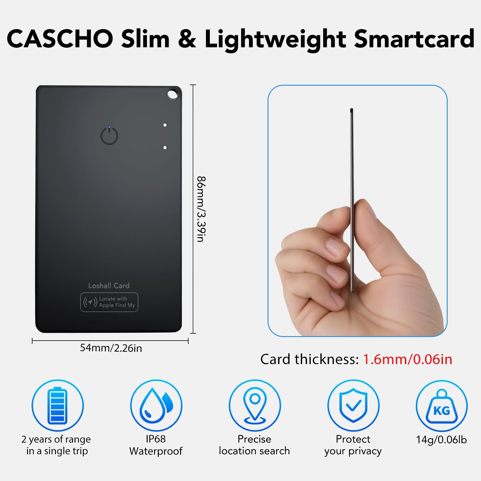 Ultra Slim Wallet Tracker Card Compatible with Apple Find My Rechargeable Bluetooth Tracking Card IP68 Waterproof Black