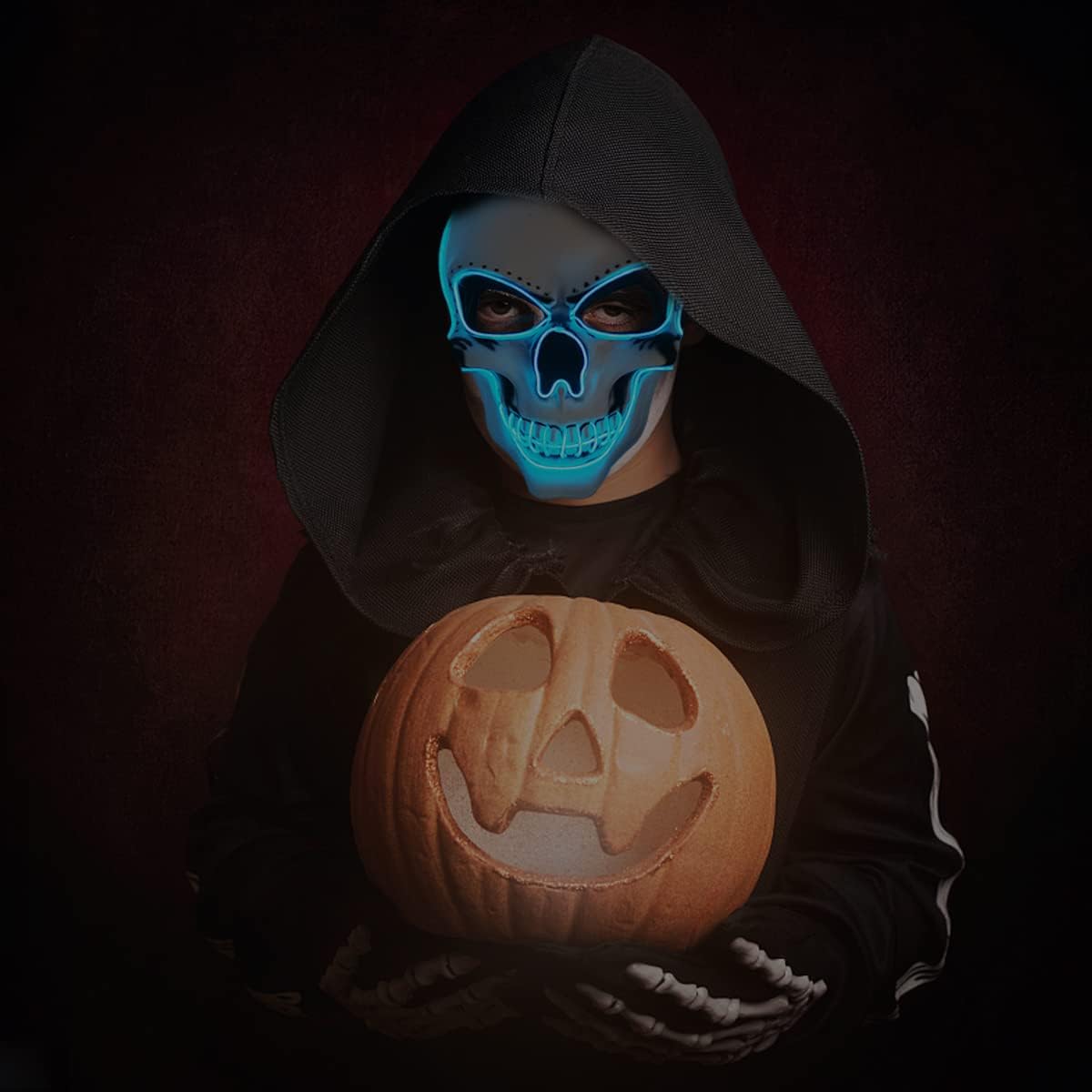 Blue LED Light-Up Skull Mask – Glow Halloween Party Mask for Kids & Adults 💀💙