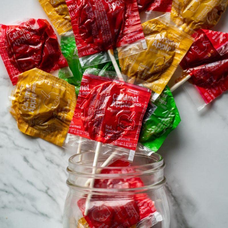 Caramel Apple Pops Variety 3-Pack – 60 Individually Wrapped Lollipops (Green Apple, Golden Delicious & Red Macintosh)