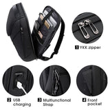 BANGE Waterproof Smart Laptop Backpack – 180° Open Business Travel Backpack with USB Charging Port for 15.6” Laptops (Black)