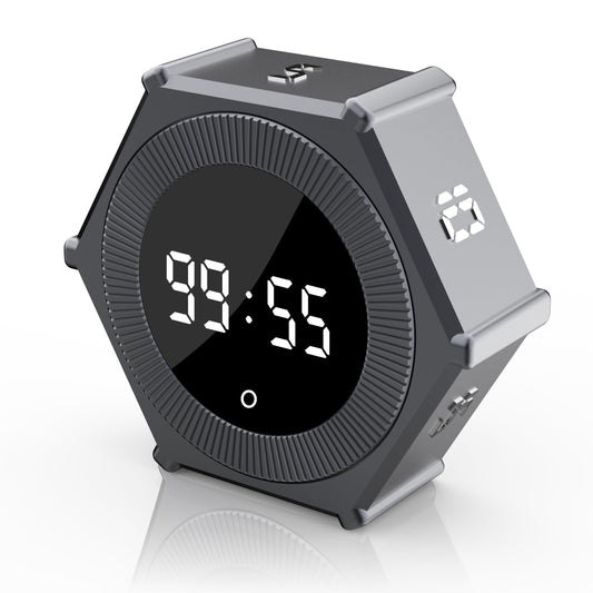 Pomodoro Timer with Gravity Rotation & Dial Control, Preset 5–60 Min, Custom Countdown & Count-Up, Magnetic Desk Timer with Adjustable Sound & Brightness for Kitchen, Work & Study – Gray