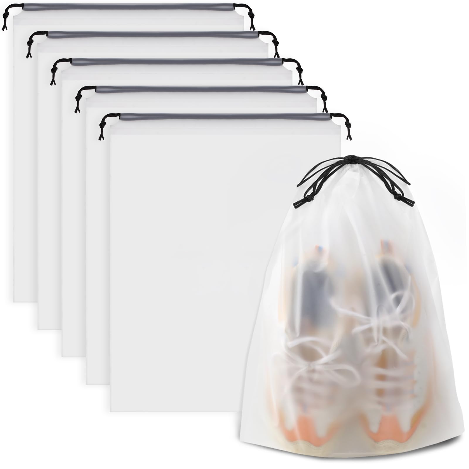 5 Pack Travel Shoe Bags for Luggage, Waterproof Drawstring Shoe Storage Bags for Travel and Closet Organization