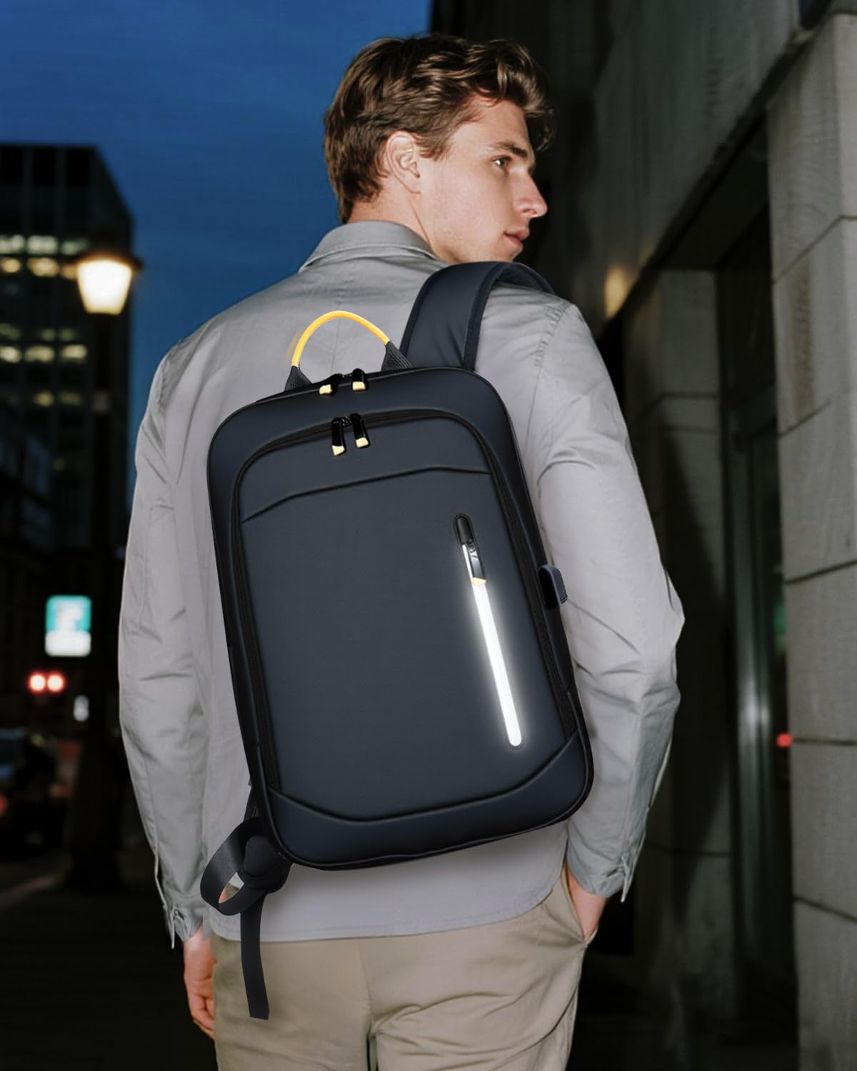 Men's Slim Expandable 15.6" Laptop Backpack - Durable Waterproof Business Travel & Work Bag with USB Charging Port