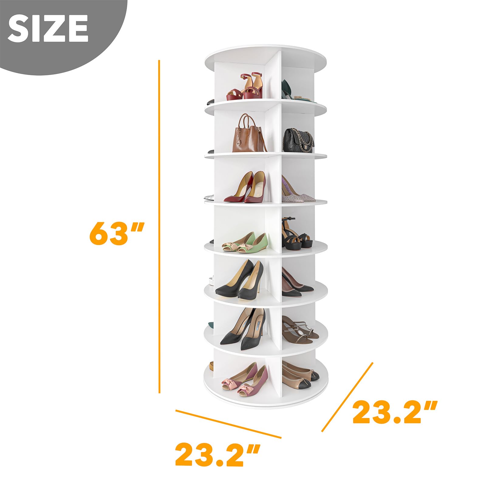 7-Tier Rotating Shoe Rack Tower – 360° Spinning Vertical Shoe & Handbag Organizer for Closets