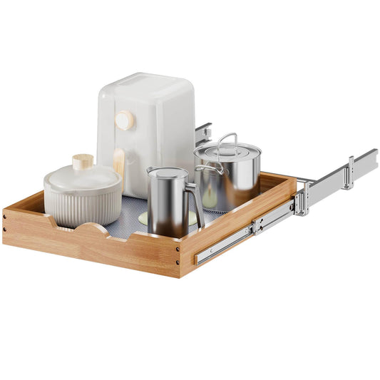 Pull-Out Wooden Cabinet Organizer Shelf – Smooth Slide Drawer System for Kitchen, Pantry & Bathroom (White)