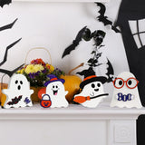 Halloween Wooden Ghost Decorations – 4 Pack Freestanding Colorful Tabletop Décor for Home, Coffee Bar & Fireplace Mantle