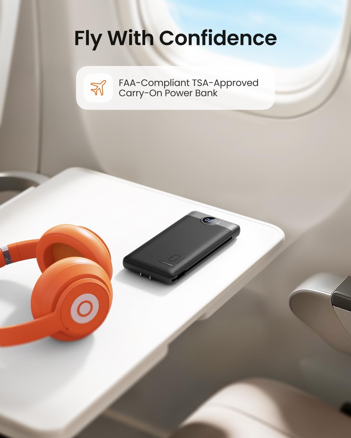 10000mAh Portable Power Bank with Foldable Wall Plug & Built-in Charging Cables