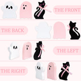 Pink Halloween Wooden Decor Set – 3-Piece Ghost & Cat Wooden Signs for Cute Tiered Tray or Tabletop Display