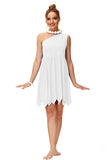 Women’s White Halloween Costume Dress – One-Shoulder Jagged Hem Mini Outfit for Party & Cosplay 👻✨
