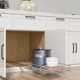 Wide Pull-Out Cabinet Organizer – 1-Tier Heavy-Duty Sliding Wire Basket for Kitchen Storage (Red)