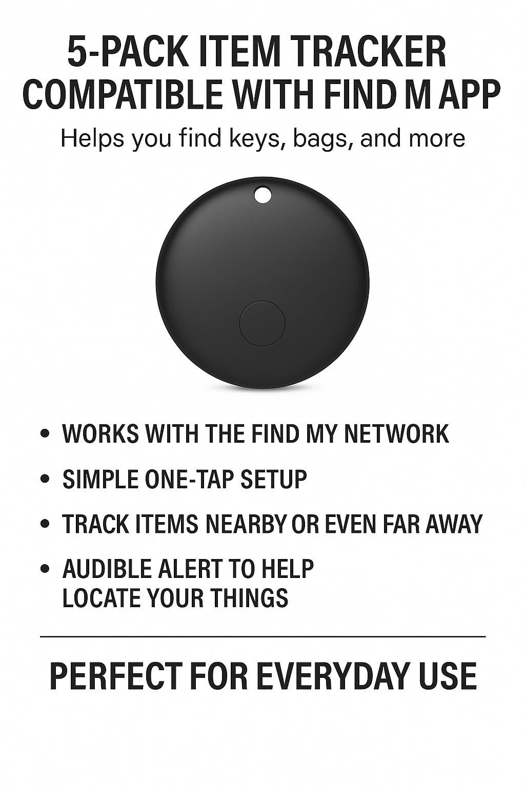 RUSLU Bluetooth Tracker Tags 5 Pack, Apple Find My Compatible Mini Item Locator with Sound Alert & Long Battery Life