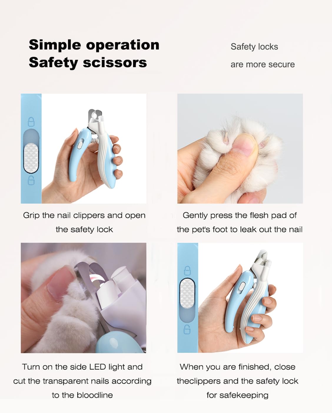 LED Pet Nail Clippers with Safety Light, Stainless Steel Blades, Safety Lock, and Ergonomic Whale-Shaped Handle for Dogs and Cats