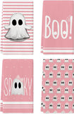 4PCS Pink Halloween Dish Towels – Soft, Absorbent & Durable Tea Towels for Festive Kitchen Decor (18x26 Inches)