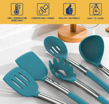 24-Piece Professional Silicone Kitchen Utensil Set with Stainless Steel Handles & Holder – Blue