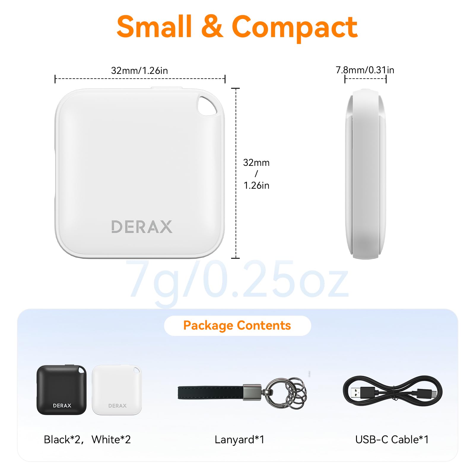 Dual Compatible USB-C Rechargeable Bluetooth Tracker Tag, Apple Find My and Google Find My Device Smart Locator (Black & White)
